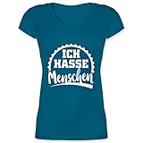 Sprüche Statement mit Spruch - Ich Hasse Menschen - Halbkreis - weiß - 3XL - Türkis - Ich Hasse Menschen - XO1525 - Damen T-Shirt mit V