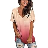 YAOBF T-Shirt Damen V-Ausschnitt Top Casual Bluse Kurzarm Tops Schulterfrei ReißVerschluss Bluse Hemd Kurzarm Weiss (Rosa 7,XXL)
