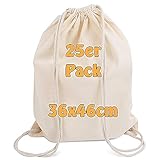 Cottonbagjoe Moderner Turnbeutel Baumwollrucksack Öko-Tex Standard Zertifiziert Stoffbeutel mit Kordelzug BEIGE 36x46cm (natur, 10)