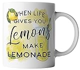 vanVerden Tasse mit Spruch - When life gives you lemons make lemonade - beidseitig Bedruckt - Geschenk Idee Kaffeetasse, Tassenfarbe:Weiß