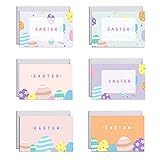 Z·Bling 12er Pack Frohe Ostern Karten,Ostern Grußkarten Sortiment,Frühling Grußkarten mit 12 Umschlägen für Kinder,6 Entw