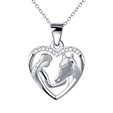 YFN 'Mädchen und Pony 925 Sterling Silber Zirkonia Herzform Anhänger Halsk