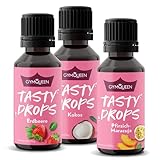 GymQueen Tasty Drops 3x30ml, Kalorienfreie, Zuckerfreie und Fettfreie Flavour Drops, Aroma Tropfen zum Süßen von Lebensmitteln, Geschmackstropfen ohne Künstliche Farbstoffe, Sommerfrucht Mix