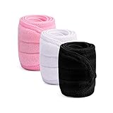 3Pcs Kosmetik Haarband,XCOZU Spa Kosmetik Stirnband Frottee Haarband für Make Up Damen Sport Yoga kosmetische Behandlungen,Verstellbare Haarschutzband mit Klettverschluss(Schwarz Weiß Pink)