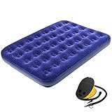 zootop Luftbett, Queen-Size-Größe, aufblasbares Bett, PVC-Luftmatratze mit Fußpumpe, tragbar, beflockte Luftmatratze mit 250 kg Maximalgewicht für Erwachsene Indoor Outdoor(203 x 152 x 22 cm)