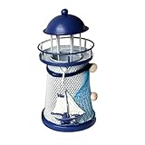 Windlicht Laterne Vintage Eisen Leuchtturm Kerzenhalter Teelichthalter Deko Modell, Windlicht Leuchtturm aus Keramik, Kerzenlaternen Kerzenständer Nautische Maritime Deko (B)