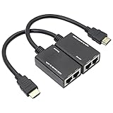 QIANRENON HDMI Extender über RJ45 CAT 5e Ethernet Netzwerkkabel Adapter Signalverstärker 100ft 1080P HDMI Kabel Adapter 30M Sender+Empfänger, 2 Ports RJ45