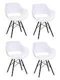 SAM 4er Set Schalenstuhl Lea, Weiß, ergonomisch geformte Sitzschale aus Kunststoff, bequemer Esszimmerstuhl im Retro-Design, schwarzes Metallg