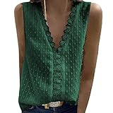 XPDD Damen Sexy Top V-Ausschnitt Top mit Spitze Ärmellose Tank Top Weste Sommer Strand Vest Top Bluse Damen Strick Tank Top ärmellos Damen Blusentop kurz Weste Slip Sommer Oberteile Damen Sommer V