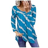 NAQUSHA Damen Striped Sweatshirts Sommer Herbst Mode Loose Drucken Rundhals Langarm Freizeit T-Shirts Loose Top Pullover Pullover Oberteile(Hellblau,XXX-Large)