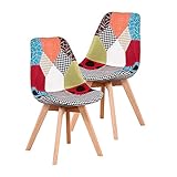 Mid-Century Modern Esszimmerstühle 2er Set gepolsterte Patchwork Stühle mit massivem Buchenmaterial Stuhlbein für Schlafzimmer W