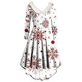 Damen Weihnachtskleid Santa's Print Swing Abendkleid Vintage Elegante Kleider Cocktailkleid A-Linie Langarm V
