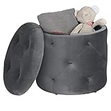 EUGAD Sitzhocker runde Hocker Sitzbank Samt Hocker, Ottomane Aufbewahrungsbox mit Stauraum, ca.27L Sitztruhe Deckel abnehmbar, 39,5x39,5x40cm, Dunkelgrau 0043DZ