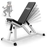 Physionics® Multifunktion Hantelbank - Rückenlehne 7-Fach und Sitz 4-Fach verstellbar, klappbar, bis 200kg belastbar- Schrägbank, Flachbank, Trainingsbank