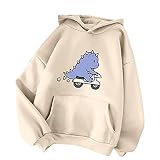 MEITING Damen Sweatshirt Pullover Niedlicher Cartoon Dinosaurier Druck Teenager Mädchen Hoodie Herbst Winter Hoodie Frauen Pullover ÜBergangsjacke Oberteile Langarmshirt Kapuzenpullover T