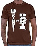 HARIZ Herren T-Shirt King of Darts Dart Sprüche Dartscheibe Sport Fun Trikot Plus Geschenkkarte Braun S