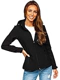 BOLF Damen Softshelljacke Übergangsjacke mit Kapuze Regenjacke Funktionsjacke Winddicht Wasserdicht Sportjacke Trekkingjacke Atmungsaktiv Outdoor Style J.Style HH018 Schwarz M [D4D]