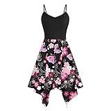 Hanomes Sommerkleid Damen Kleider Sexy Minikleid Schlinge Blumenkleid Camisole Kurz Spaghettiträger Kleid Sommer A-Linie Camikleid Freizeitkleider Unregelmäßiger Saum Strandk