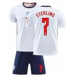 Jugend-Fußball-Trikot Kinder-Erwachsene-Team-Trikot 7 Sterling 2020-21 England-Heimtrikot Oben und unten weißes T-Shirt Blaue Shorts Fußball-Trikot-Replik,26