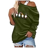 Eaylis Damen Oberteil mit Weihnachtsdruck Tops Drucken Diagonaler Kragen Langarm Blouse Sexy Off Shoulder T-Shirt Teenager Mädchen Lässig Pullover Shirt Tunika Tops Lose Sweatshirt Pulli Ob