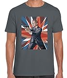 Daffy James Bond 007 Skyfall Movie Union Jack Gun Point Unisex T-Shirt, grau, XXL