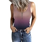 Tank Tops Damen Weste mit U Ausschnitt Ärmellose Sommer T Shirts Trendige Sportweste mit Farbverlauf Bluse mit Knopfleiste und Reißverschluss Schmal geschnittene Tunika Basic Shirt Pullover T