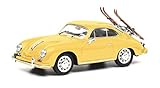 Schuco 452022900 Porsche 356 Carrera Coupé, Skiurlaub mit Skiträger + Skiern, Modellauto, Maßstab 1:64, gelb