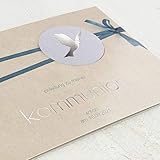 sendmoments Einladungskarten zur Kommunion, Blaues Band, Einladung 5er Klappkarten-Set C6 148x105 mm, Karte personalisiert mit Text & Foto, Silberfolien Veredelung, optional passende Design-Umschläg
