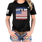 Canghai Let's Go Brandon T-Shirt mit US-Flaggenmuster, bedrucktes T-Shirt, lustig, gestrickt, Baumwolle, kurzärmelig, für Damen (M, Schwarz)