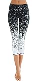 COOLOMG Damen Sport Leggings Yoga Hosen-Fitnesshose, B-schwarz- weiß (Capri), Gr.-M