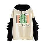 Pianshanzi Kapuzenpullover Damen Hoodie Langarm Dinosaurier Kawaii Pullover Sweatshirt Cute Casual Tumblr Pulli Sports Oberteile mit Kap