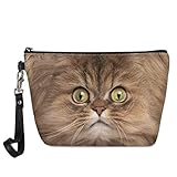 TOADDMOS Kosmetiktasche mit Palmenblättern, tragbare Make-up-Tasche, stilvolle Kosmetiktasche, Reise-Organizer, mit Reißverschluss, 3D-Katze, Kosmetik