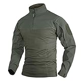 Outdoor Shirt Herren Langarm Wandern T-Shirt Camping Hemd Angeln Baumwolle Fishing T Shirt Cotton Jagd Shirts mit Tasche Armee Grü