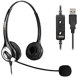 USB Headset Stereo mit Noise Cancelling Mikrofon und Lautstärkeregler, Wantek PC Kopfhörer für Business Skype UC SoftPhone Call Center, Kristallklarem Chat, Superleicht, Ultra Komfort(UC602)