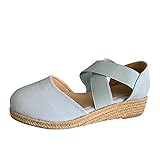 Damen Plateau Keilsandalen Espadrille Sandaletten Keilabsatz Elegante Sommerschuhe Frauen Freizeit Schuhe Offene - KnöChelriemen BöHmen Seil Mit Stroh Glattes Leder Platform Bowknot Sandalen Flat F