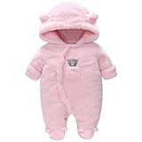 Vine Baby Mädchen Schneeanzüge Winter Fleece Overall mit Kapuze Strampler Footed Jumpsuit, Rosa 0-3 M