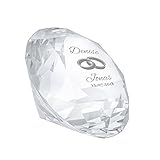 Casa Vivente Kristall aus Glas mit Gravur zur Hochzeit, Diamantenform, Motiv Ringe, Personalisiert mit Namen und Datum, Deko, Mit Geschenkbox
