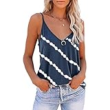 DOMBX Damen Sommer Sexy Übergröße Streifen Drucken Spaghetti Strape Trägershirt Camisole Tanktop Frauen Weste Große Größe Rückenfrei Tiefer V-Ausschnitt Leichte Kompfort Coole Leibchen Bluse T-S