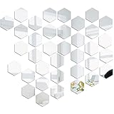 Spiegel-Wandaufkleber Spiegelfliesen Wandspiegel Selbstklebend, 36 Stück Hexagon-Spiegel Silber Wandbild für Zuhause, Wohnzimmer, Schlafzimmer, Sofa, TV, Hintergrund, Wand-Dek