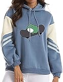 Tekaopuer Kapuzenpullover für Damen, Frosch, Skateboard, Cartoon-Druck, zwei Streifen, Kordelzug, mit Kapuze, dehnbar, langärmelig, niedliches Sweatshirt, blau, 48