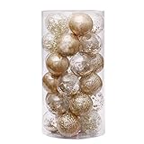 ZHOUBA Weihnachtskugel-Ornamente für den Baum, 30 Stück/Set, 6,8 cm, hängende Dekoration, PET, transparent, bruchsicher, glitzernd, festlicher Anhänger für Hochzeit, goldfarb