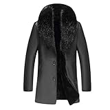 WanYangg Lederjacke Mit Pelzkragen Herren, Männer Plus Samtverdickung Warm Innenfell Winterjacke Lederjacke Long Kunstleder Fellfutter Slim Fit Ledermantel Pu-Leder Winterjacke Schwarz 52