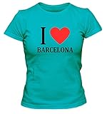 I Love Barcelona Fun Damen T-Shirt, Größe:XL;Farbe:türk