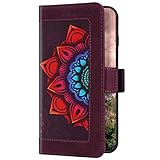 Uposao Kompatibel mit Huawei P20 Lite Hülle Wallet Leder Handyhülle Bunt Mandala Blumen Klapphülle Brieftasche Schutzhülle Flip Case Handytasche mit 5 Kartenfach für Mädchen Männer,R