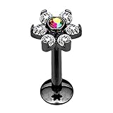 Taffstyle Piercing Stab Stecker Blüte mit Strass Kristall Lippe Ohr Intim Nase Lippenpiercing Tragus Ohrpiercing Helix Zungen Labret 8mm Schw