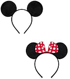 Balinco Doppelpack mit Maus Haarreifen / Maus Ohren mit roter Schleife und weißen Punkten & Maus Ohren in schwarz für Kinder & Erw
