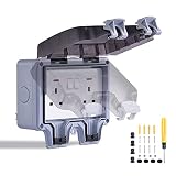 Außensteckdose IP66 wetterfeste Steckdosen Elektrische Wandsteckdose 13A Doppelstecker geschaltete Netzadapterbox mit 4 Kabelverschraubung