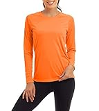 KEFITEVD Damen Langarmshirt Sommer Langarm Shirt Schnelltrocknend Atmungsaktiv Funktionsshirt Leicht für Outdoor Sport Orange XL