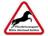 Tierisch werben Pferdetransport - Bitte Abstand halten! (30x25 cm) Schild o. Aufkleber für Pferdeanhänger in konturgeschnittener Dreiecksform Motiv: Springendes Pferd (Aufkleber)