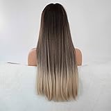 Goldriger Gradient lose Welle mit Air Pony Long Straight Haar Damen Gold Lange Gerade Haar Synthetische Perücke Cosplay Perücke Mädchen Kostüm Party Perücke Hitzebeständige Ersatzperücke (26 Zoll g